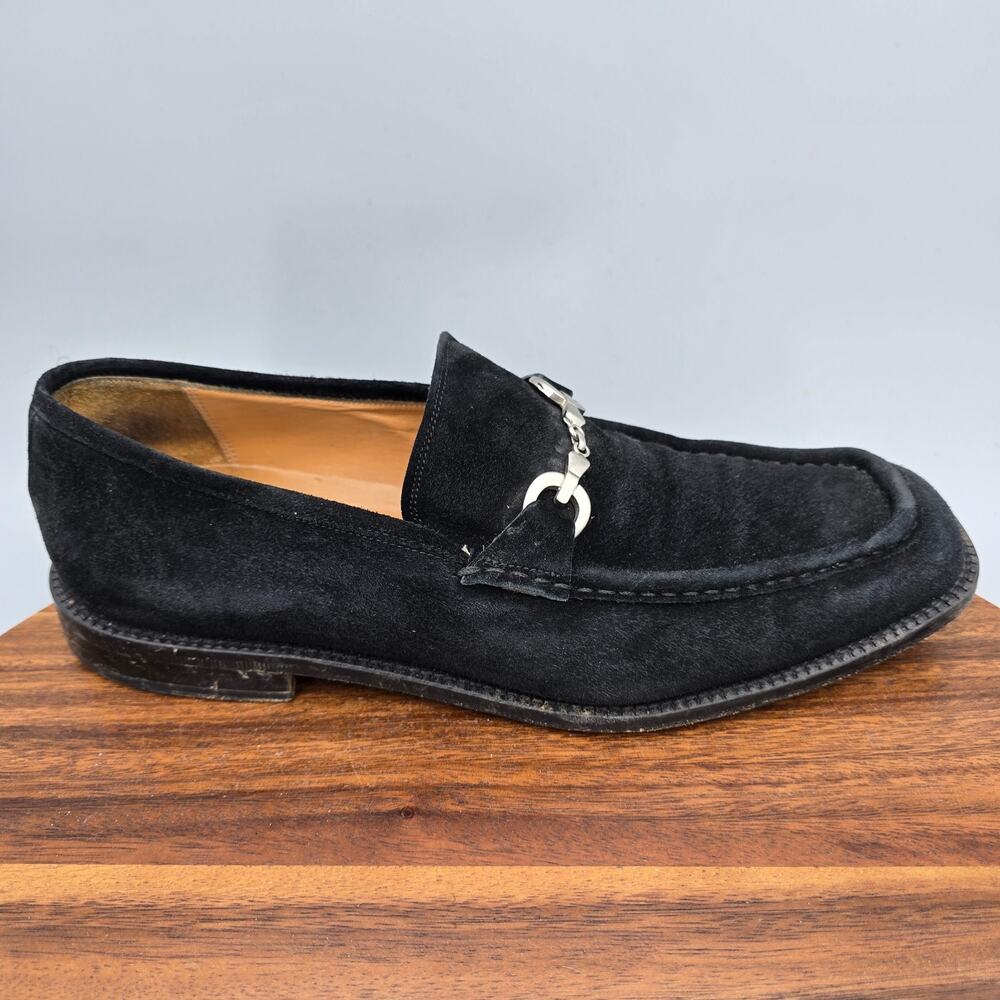 Mezlan Shoes Mens 9.5 Black Suede Leather Horsebit Slip On Dress Loafers